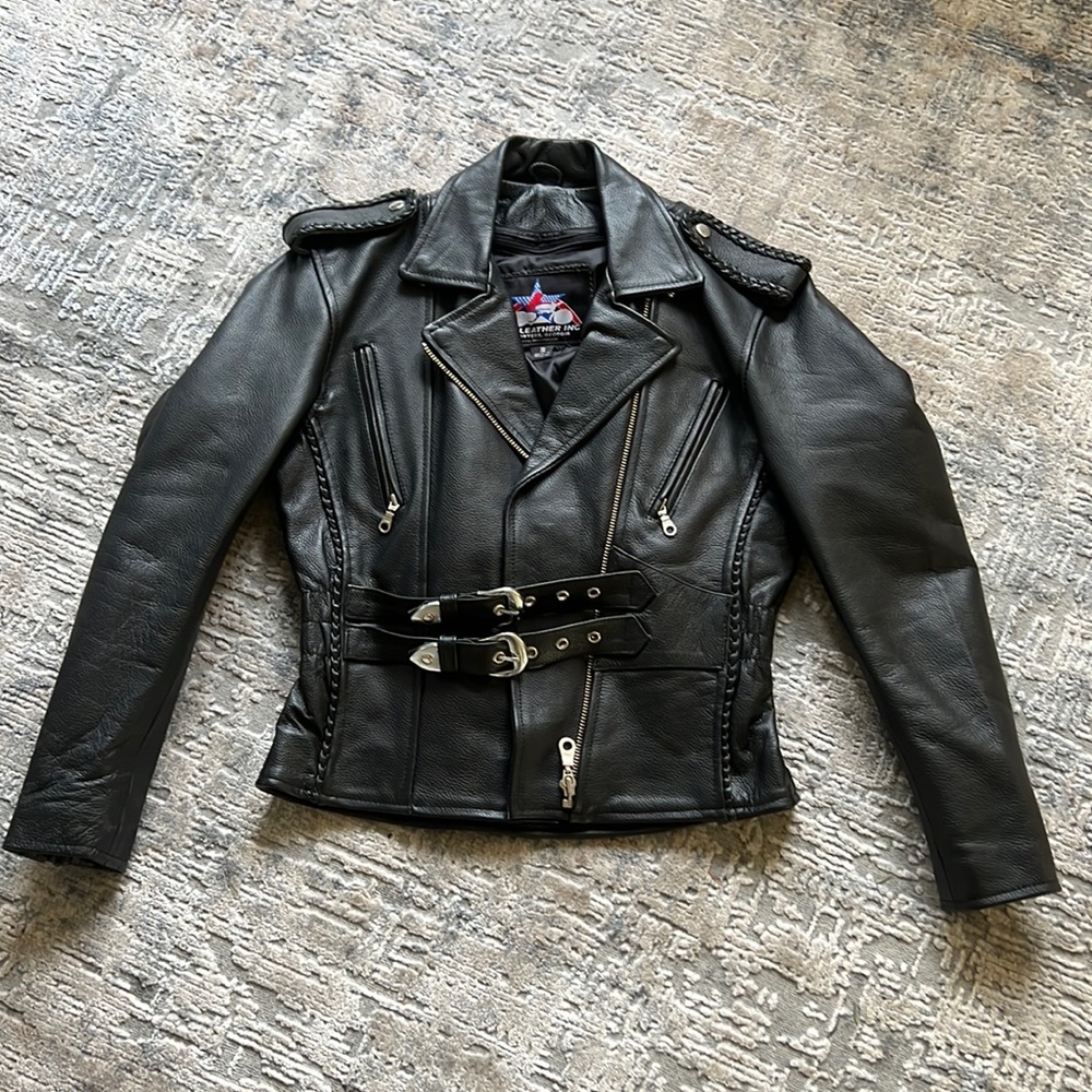 Jim Leather Inc. Black Leather biker jacket with zip out lining